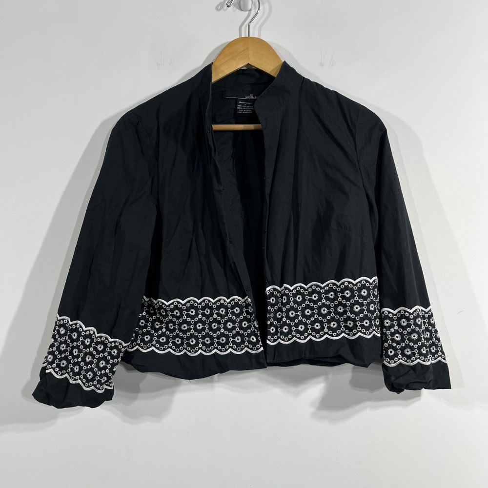 WilliSmith Boho Coastal Eyelet Embroidered Cropped Statement Jacket Women Medium - Picture 1 of 8